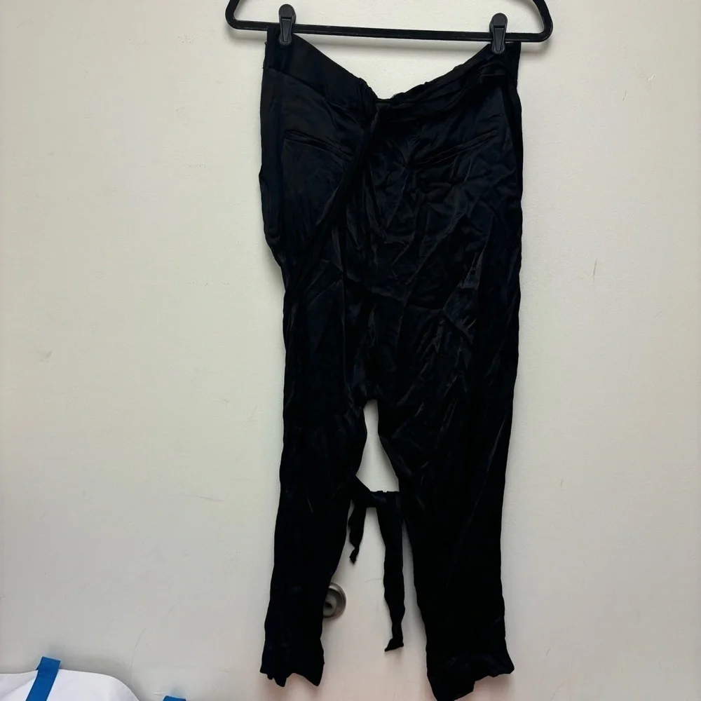 Anthropologie Ett Twa Black Satin Tie-Waist Pants